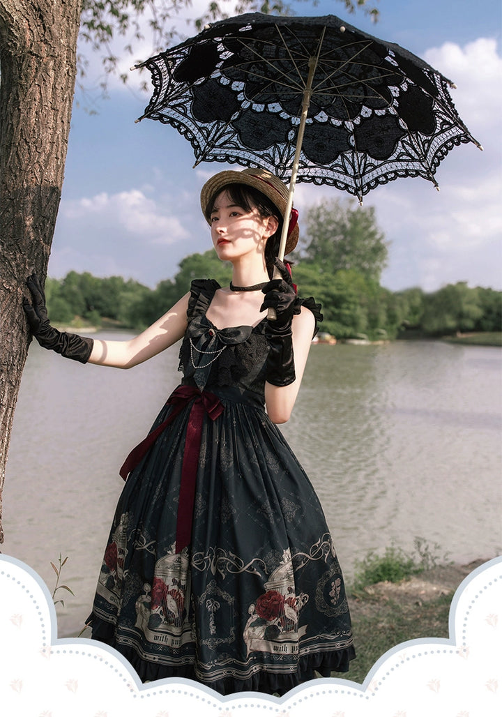 Gothic Lolita Dress With Birdcage Print Black Lolita Dress 35534:495464