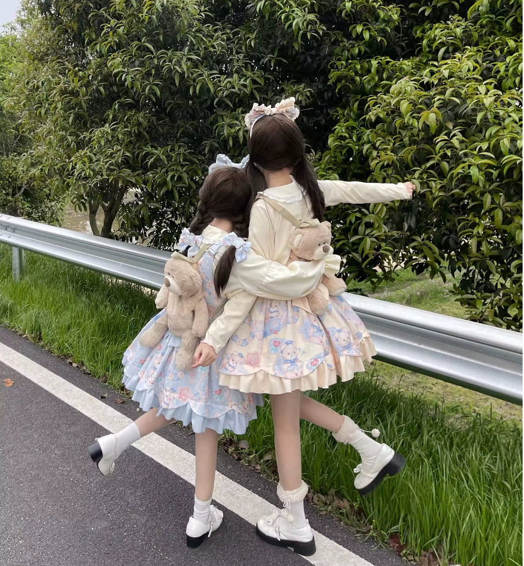 Sweet Lolita Dress Bear Print Jumper Dress Kawaii Salopette 37288:555296 37288:555296