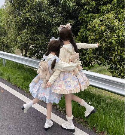Sweet Lolita Dress Bear Print Jumper Dress Kawaii Salopette 37288:555296