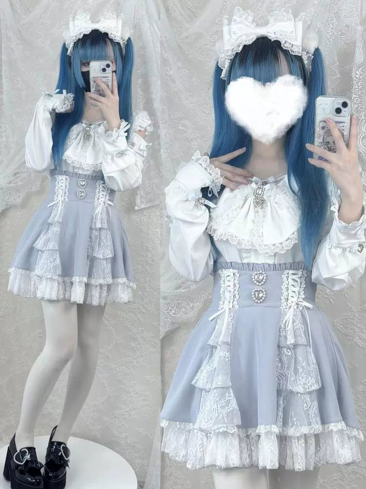 Jirai Kei Bunny Ear Blouse, Ruffles and Lace 43937:791916