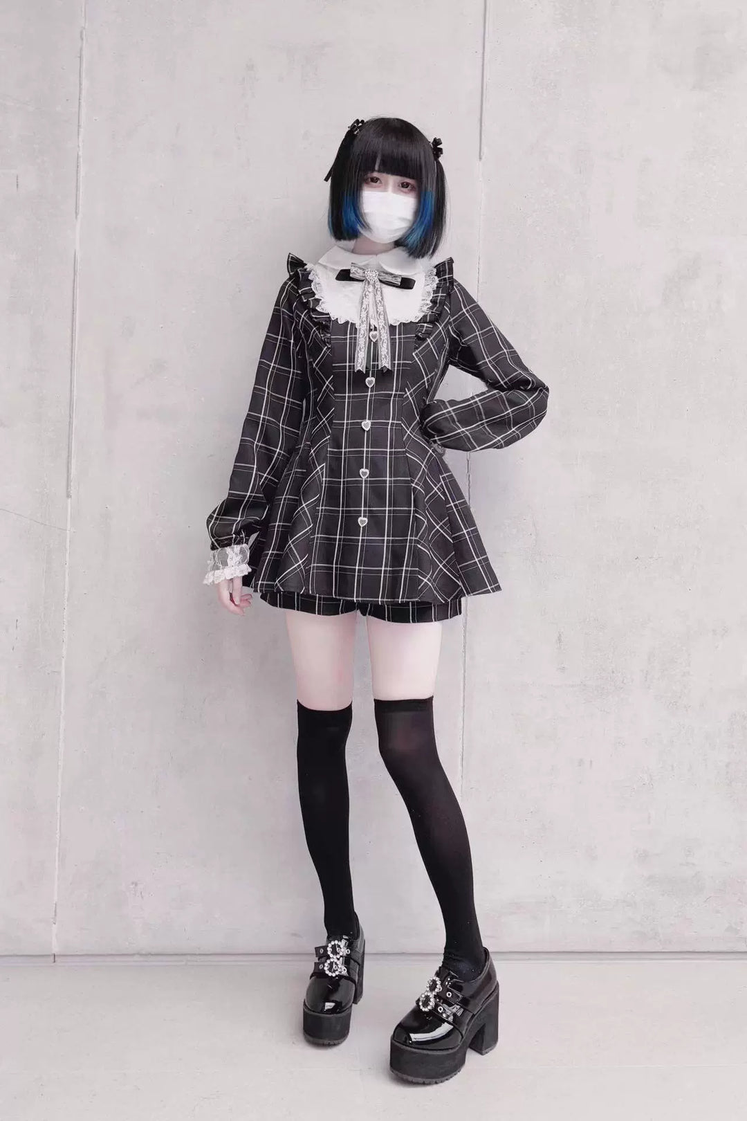 Jirai Kei Dress Set Long-sleeved Plaid Dress And Shorts – Honey Wardrobe Jirai Kei Dress Set Long-sleeved Plaid Dress And Shorts – Honey Wardrobe
