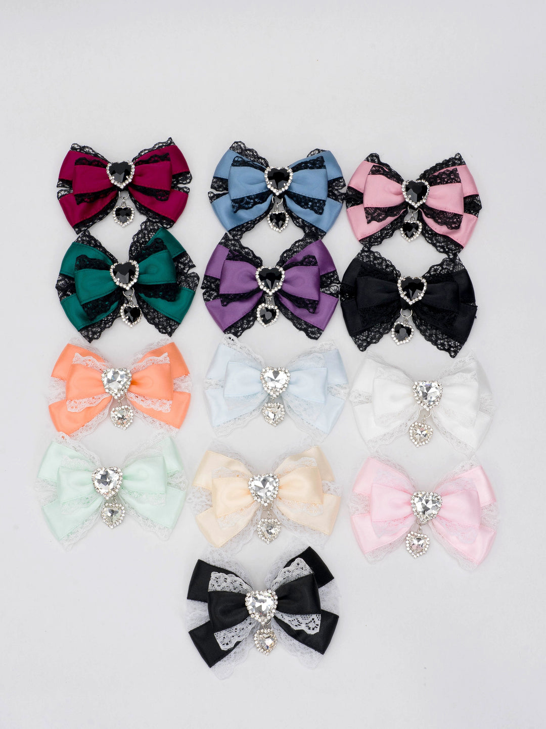 13-Color Jirai Kei Subculture Lace Rhinestone Bow Hair Clip 21590:310884