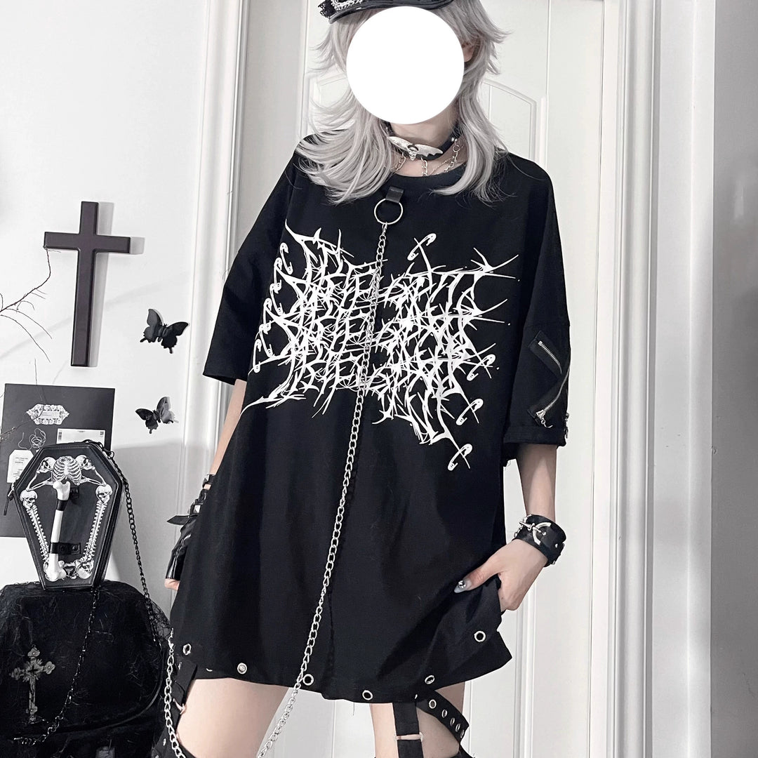 Subculture Cotton T-Shirt, Detachable Chain 43875:789229