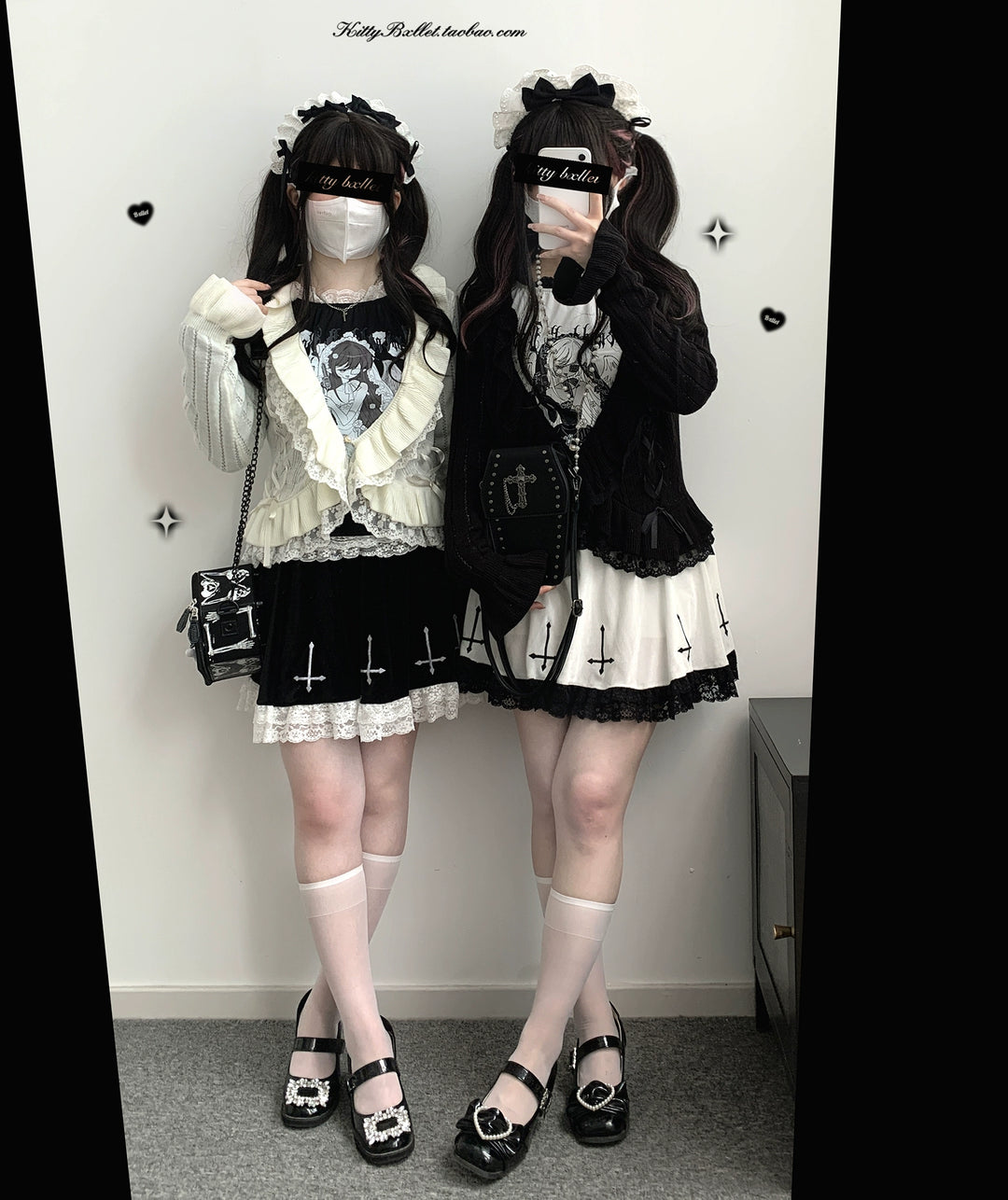 Jirai Kei Shirt Lace Hooded Bow Print Top 40016:651038