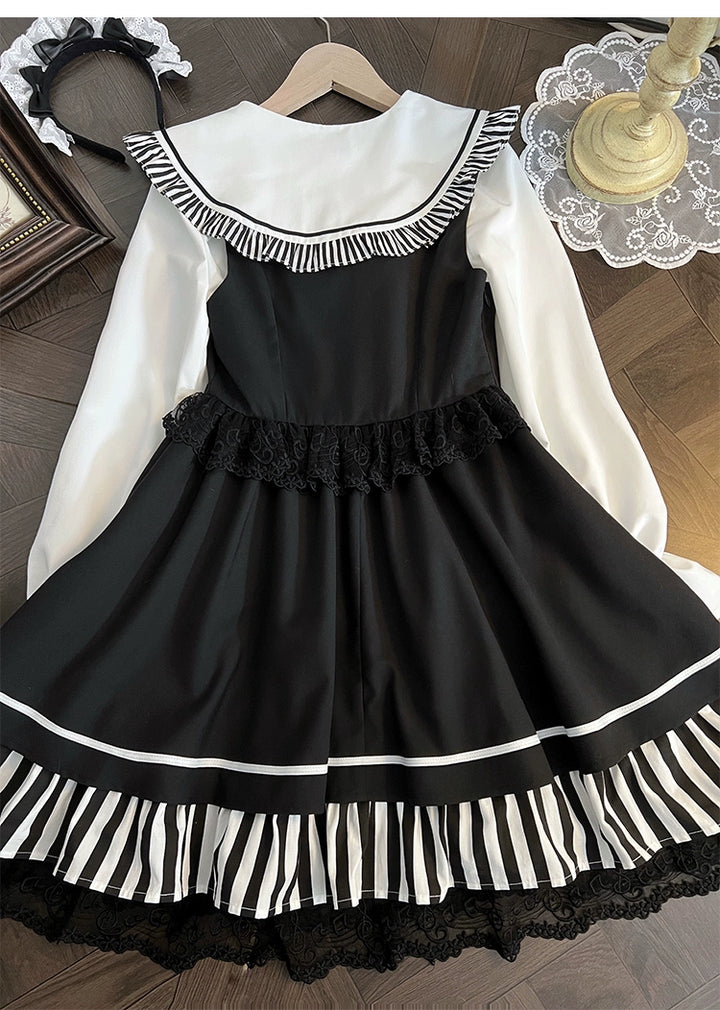 Jirai Kei Dress Set Sailor Collar Shirt And Black Vest Dress 41300:690684