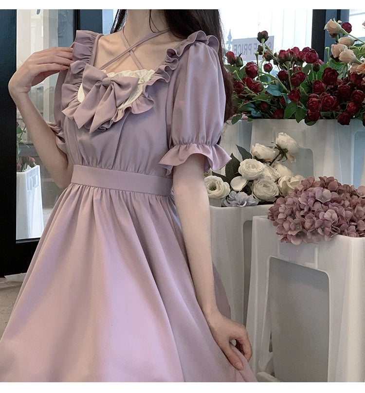 Elegant Lolita Dress Purple Lolita Dress Puff Sleeve Dress 36412:564130