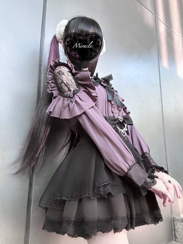 Jirai Kei Long Sleeve Blouse, Lace Open-Shoulder 44588:815056