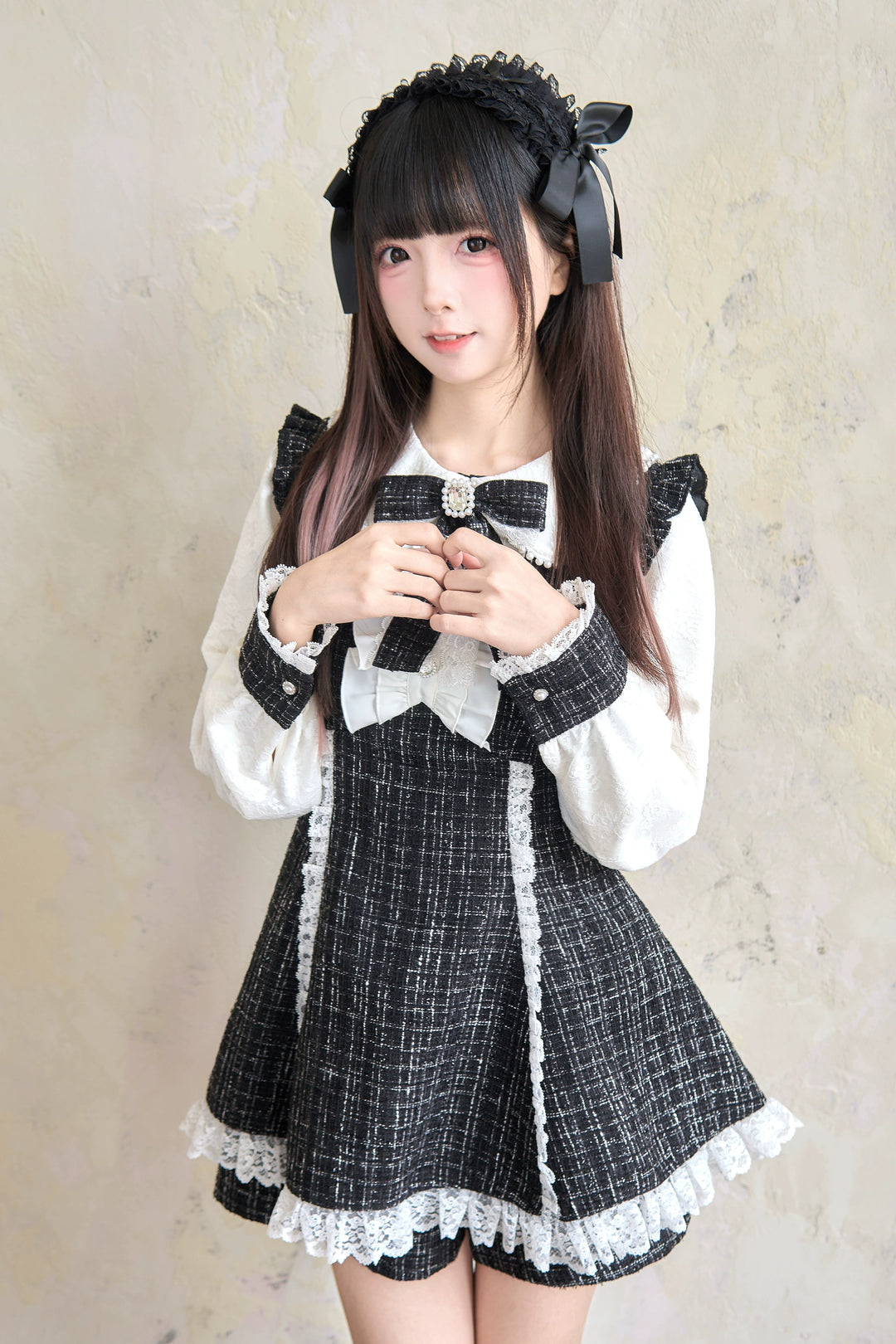 Winter Jirai Kei Dress Set Black Plaid Dress And Shorts Set 41406:701036