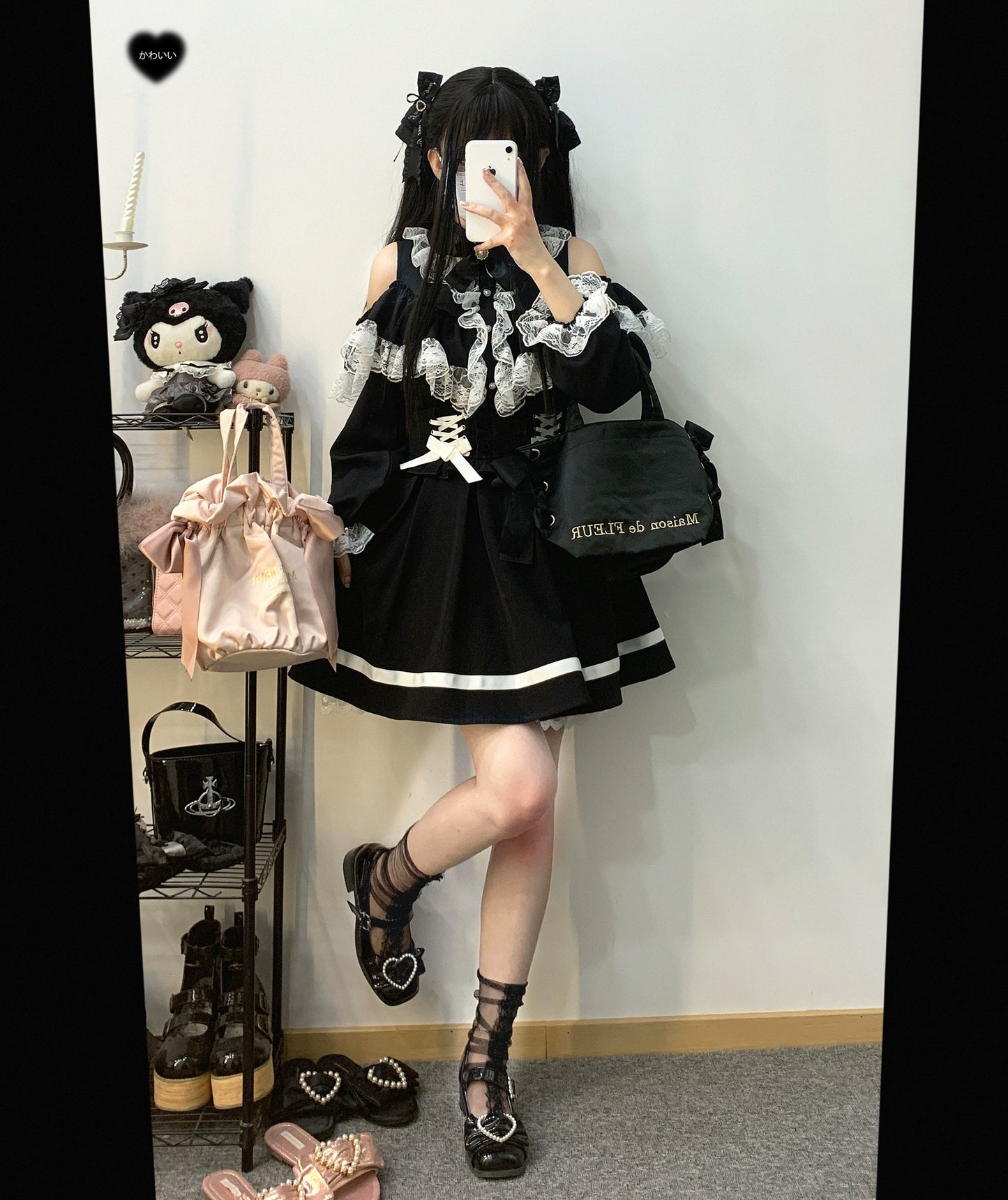 Jirai Kei Skirt High Waist Lace Up Skirt With Bow Tie 31860:396636