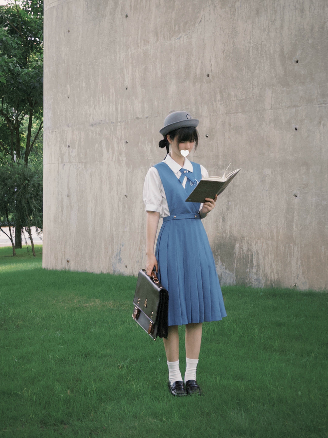 Gay-Blue Knee-Length JK Uniform, Detachable Vest 43446:778480