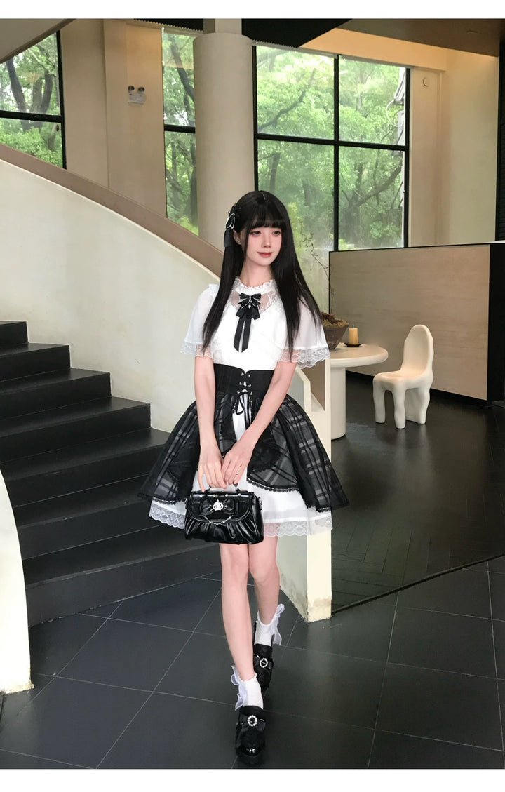 Seiso Kei Dress with Faux Two-Piece Shawl, Sheer Overlay 45621:860331