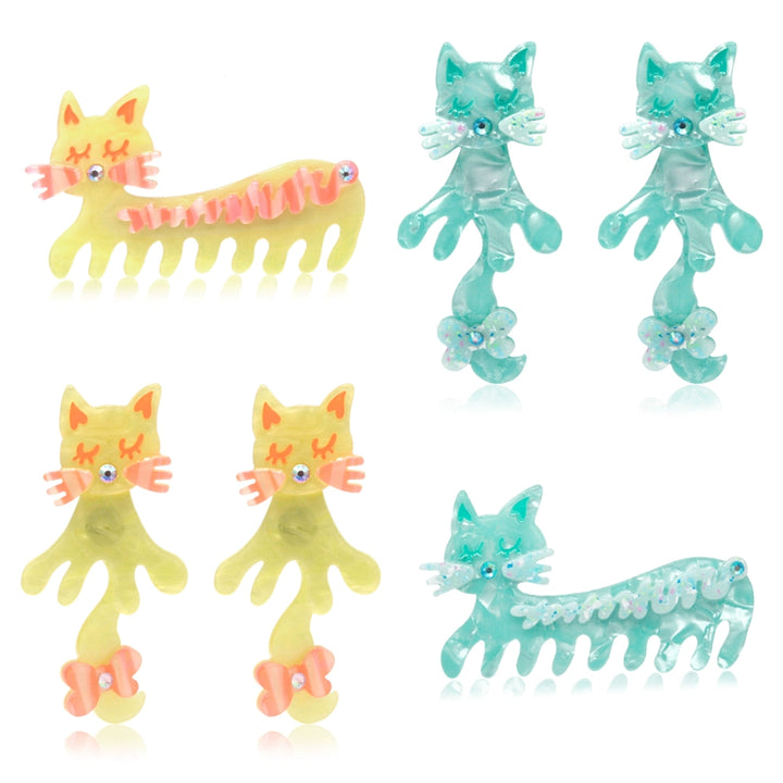 Fairy Kei Yellow And Blue Earrings Acrylic Cat Accessories 31694:373318 31694:373318