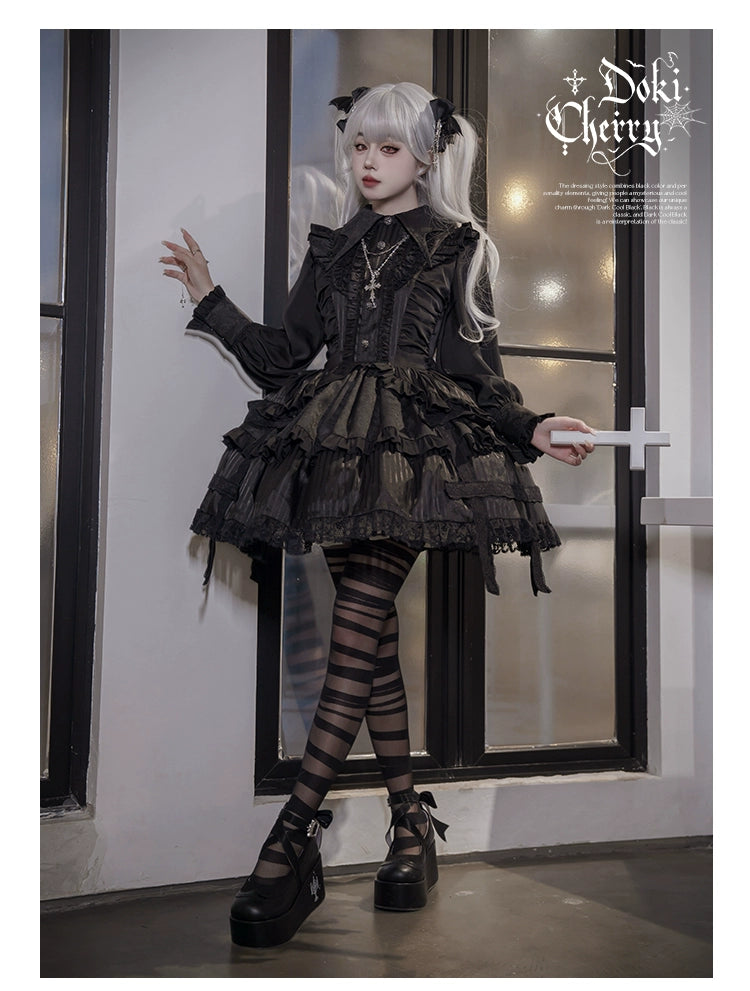 Gothic Lolita Black OP Dress, Bat Wing Collar 44074:795987