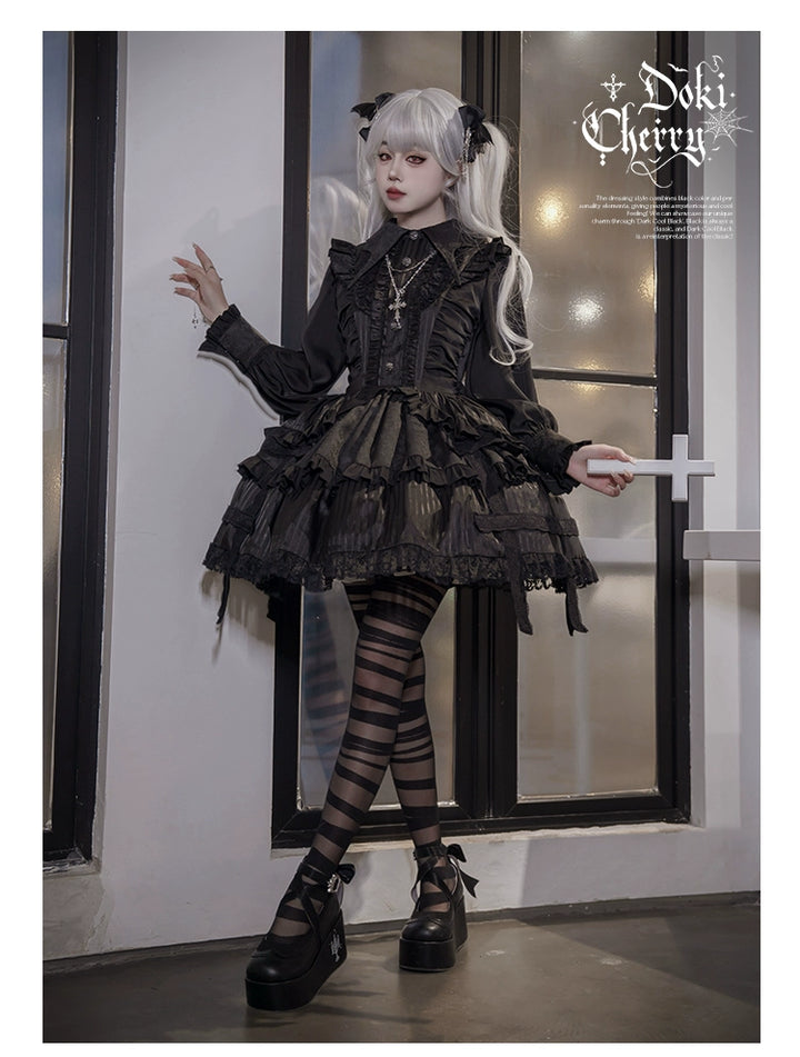 Gothic Lolita Black OP Dress, Bat Wing Collar 44074:795987