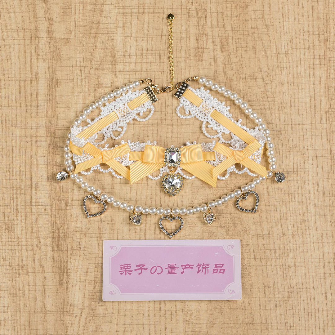 Jirai Kei Lace Choker, Detachable Faux Pearl Necklace 44010:793227