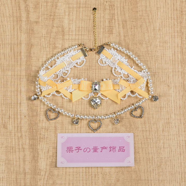 Jirai Kei Lace Choker, Detachable Faux Pearl Necklace 44010:793227