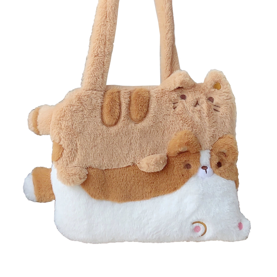 Kawaii Plush Bag Lovely Cat Pattern Embroidered Handbag 33790:485970 33790:485970