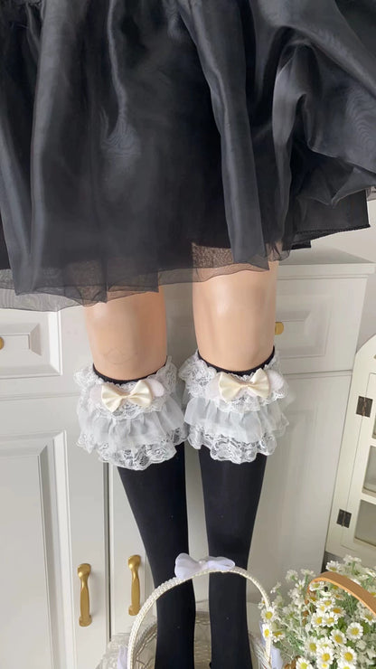 Lolita Calf Socks With Bows Jirai Kei Sock Covers (F) 36532:535988