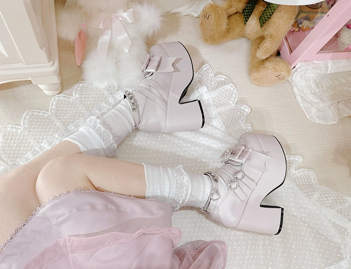 Jirai Kei Platform Shoes, Glittering Rhinestone, Chunky Heel 43247:775766