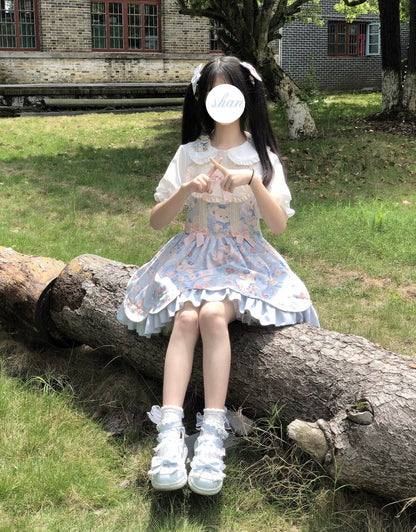 Sweet Lolita Dress Bear Print Jumper Dress Kawaii Salopette 37288:555324