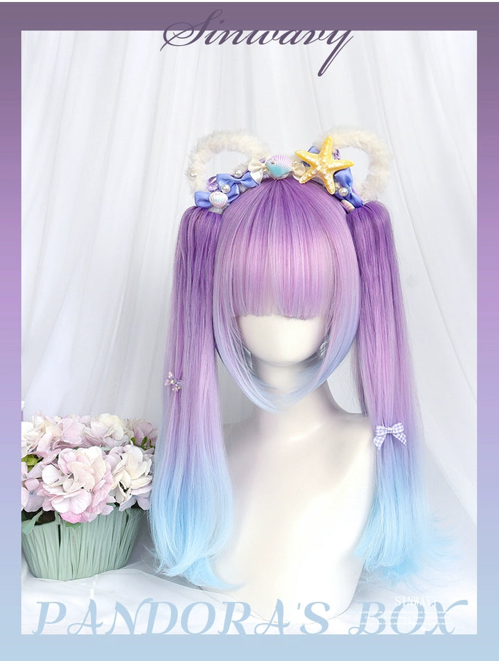 Lolita Wig Blue-Purple Bob Haircut Claw Clip Ponytails 39346:635492