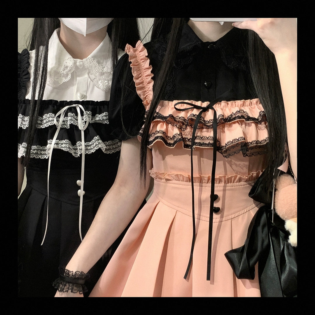 Jirai Kei Black White Pink Dress With Lace 21810:352958 21810:352958