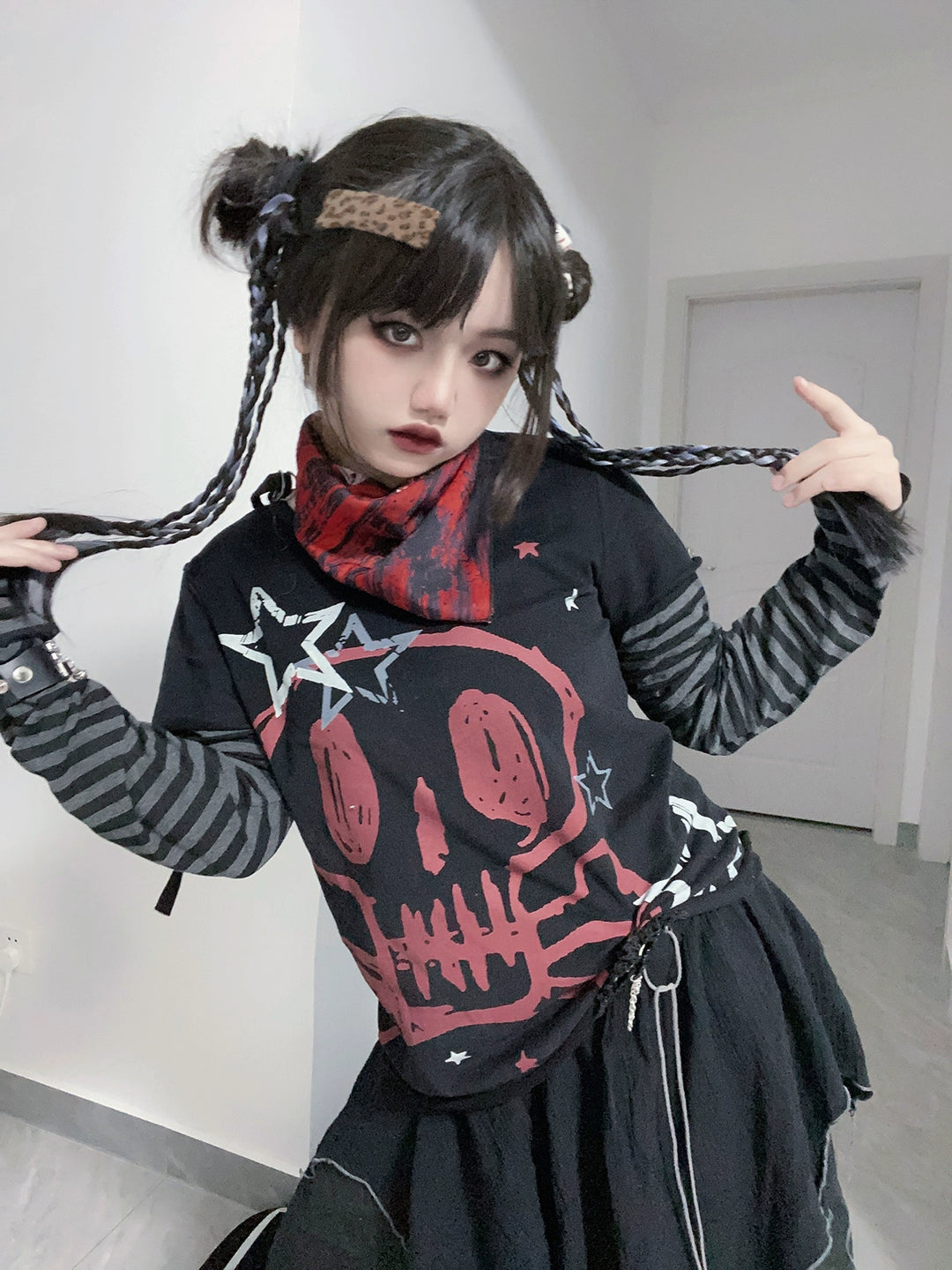 Punk T-shirt Long Sleeve T-shirt Printed Cotton Top 37710:577352