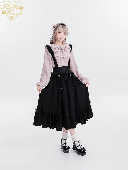 Jirai Kei Blouse White Pink Lace Chiffon Pearl Long Sleeve Shirt 33754:443442