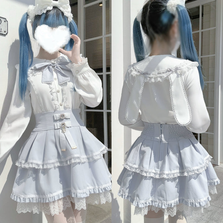Long Sleeve Ryousangata Blouse, Bunny Eared Collar 43862:787673