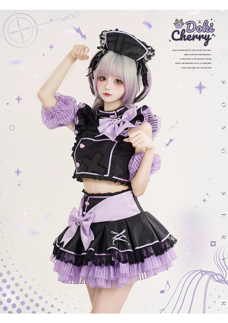 Jirai Kei Skirt Two-Piece Idol Stage Outfit Short-Sleeve Top and Skirt Set 41562:704912