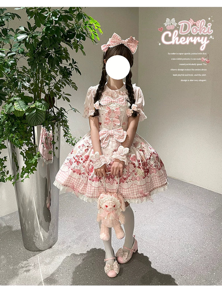 Kawaii Lolita Bunny Print JSK Dress, Detachable Apron 45164:838493