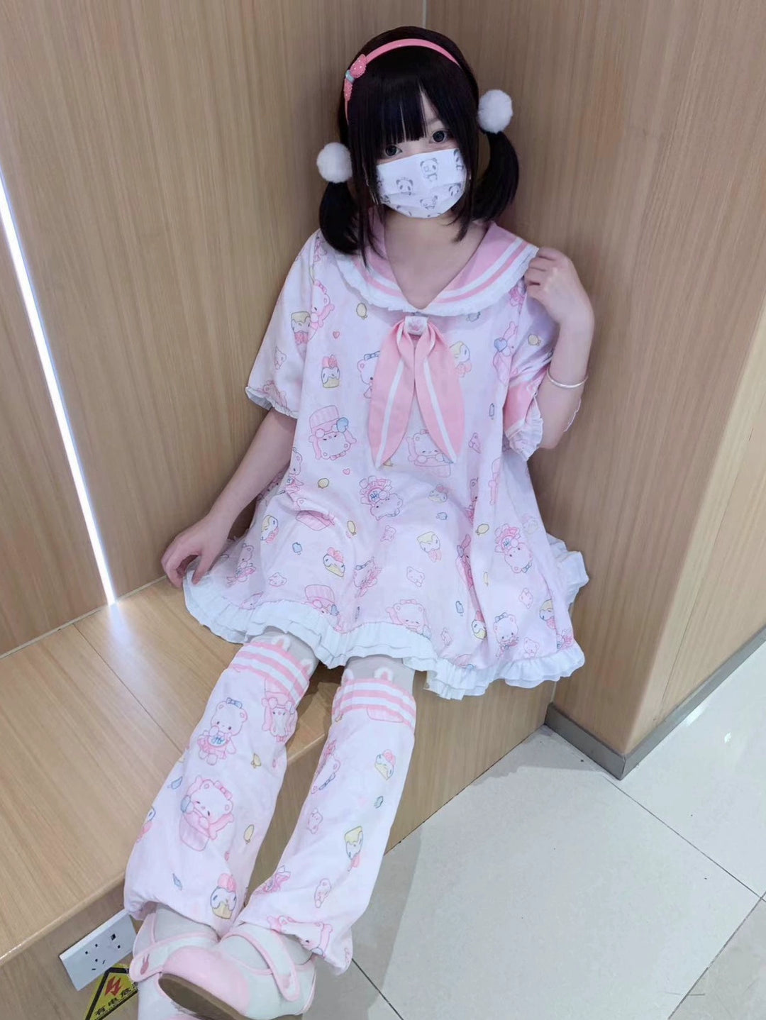 Kawaii Pink Dress Navy Collar Dress And Leg Warmers 38732:599434