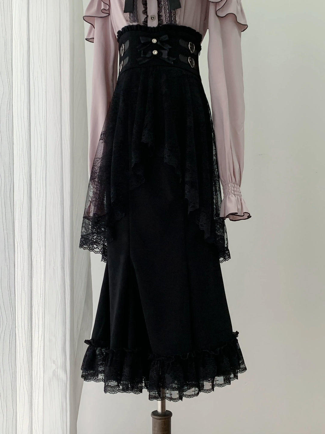 Seiso Kei Pink Blouse & Mermaid Skirt, Lace & Ruffles (L M S) 45933:870749