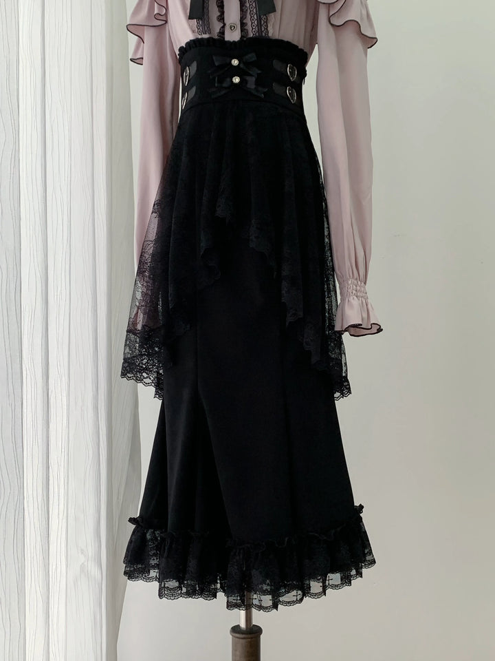 Seiso Kei Pink Blouse & Mermaid Skirt, Lace & Ruffles (L M S) 45933:870749