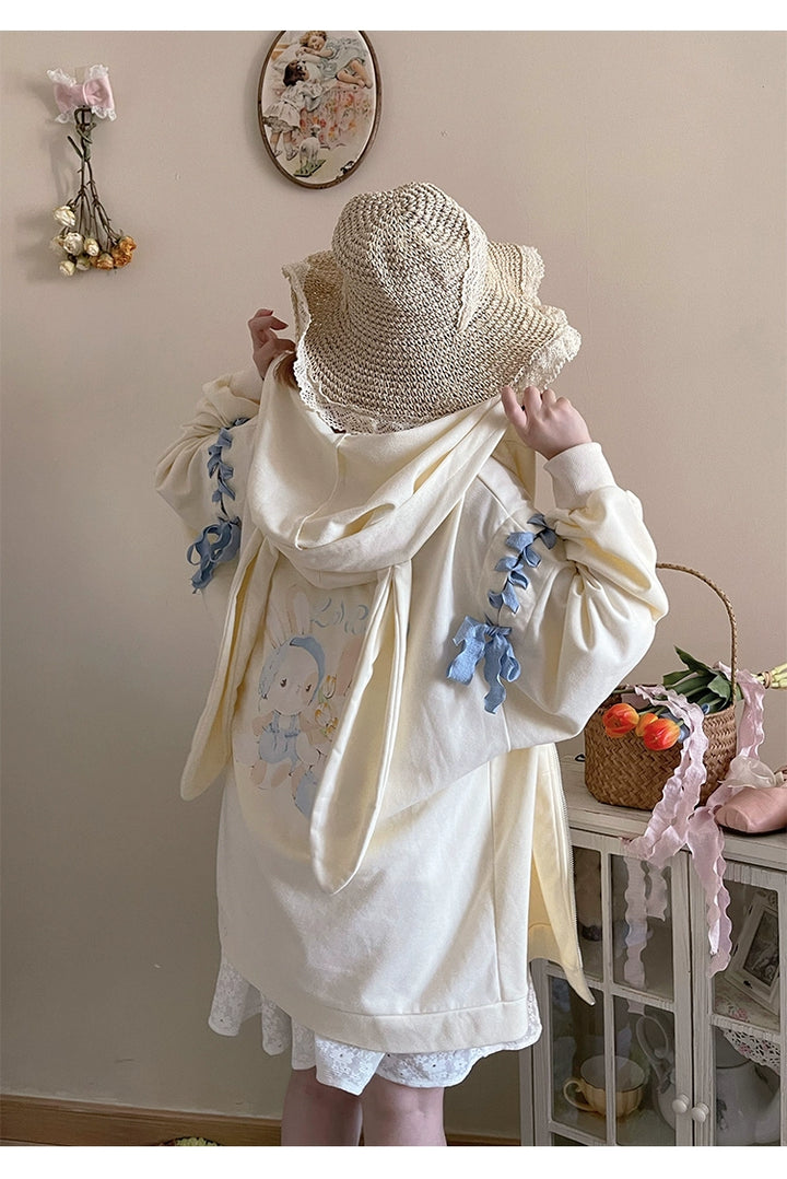 Pastel Oversized Hoodie Blue Apricot Bunny Ears Sweatershirt 22656:344358 22656:344358