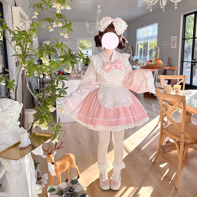 Kawaii Outfit White Maid Blouse And Pink Skirt With Apron 42283:734791