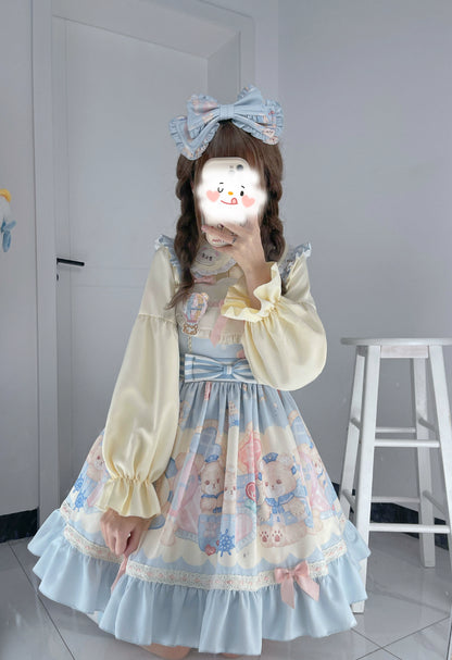 Sweet Lolita Dress Bear Print Jumper Dress Kawaii Salopette (L S) 37288:555350