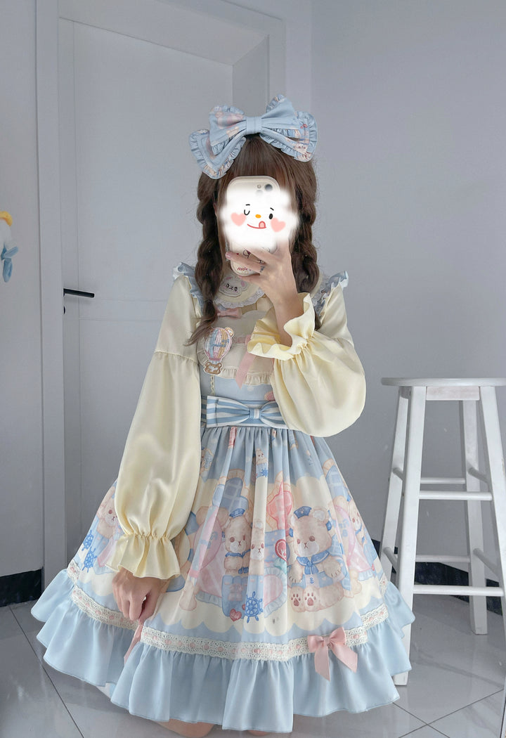 Sweet Lolita Dress Bear Print Jumper Dress Kawaii Salopette (L S) 37288:555350 (L S) 37288:555350