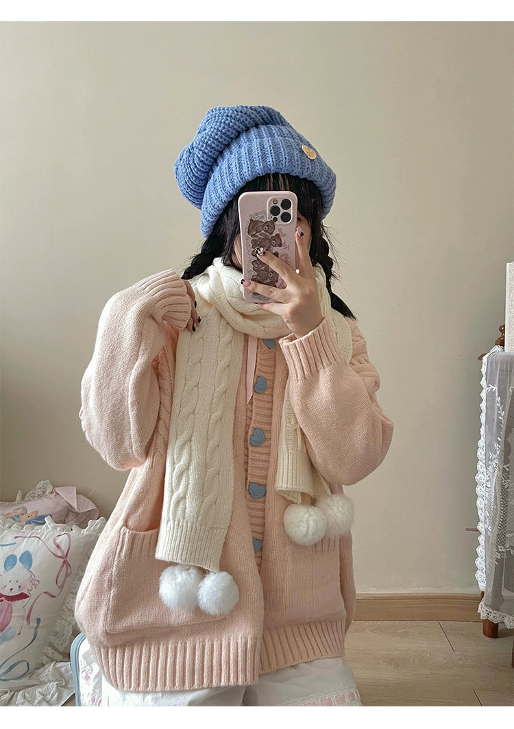 Kawaii Scarf Knitted Neck Warmer With Cute Ball 39340:620204