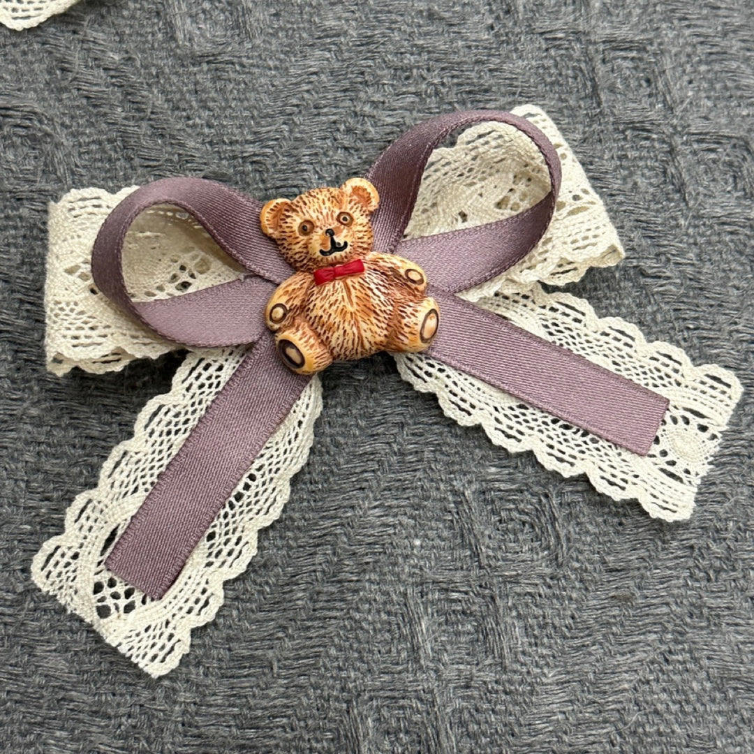 Lolita Hair Clips Bear Lace Bow Hair Clips Multicolor 32180:467286 32180:467286