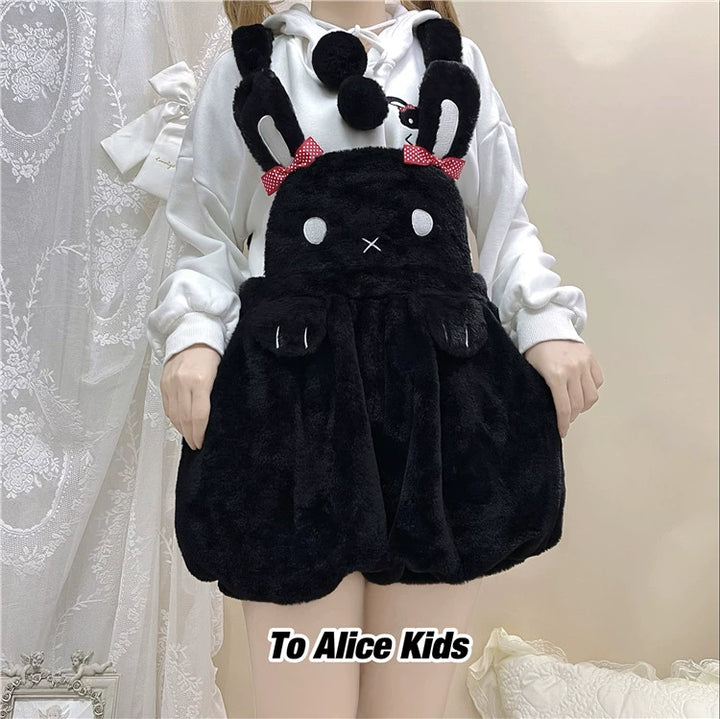 Kawaii Fashion Fluffy Bunny Bear Overalls Hoodie Bear Bag 22628:333490