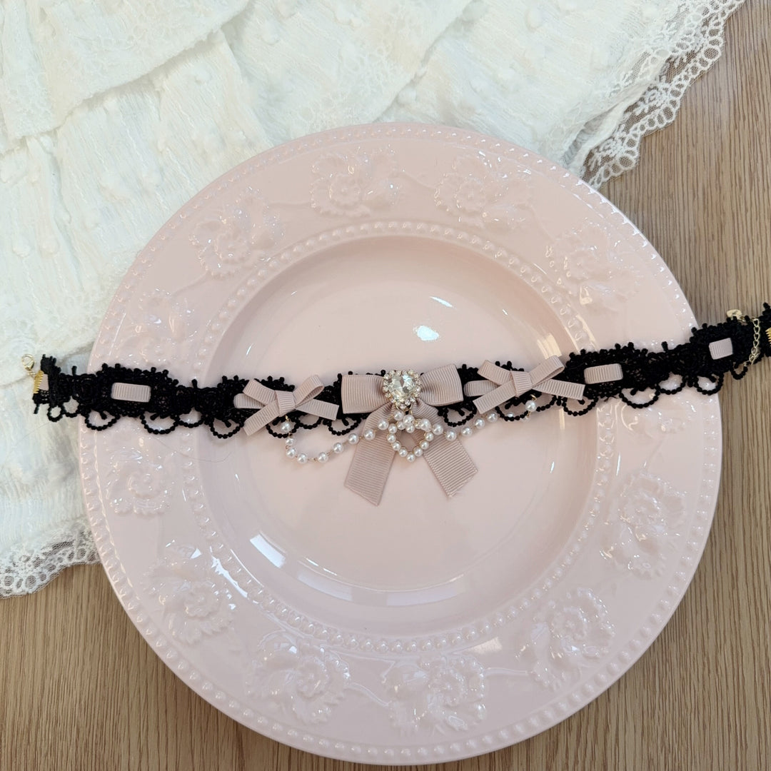 Jirai Kei Lace Choker, Heart Shaped Rhinestone 44953:832979