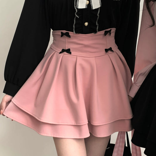 Jirai Kei Skirt Double Layer Puff Skirt with Bow (Pink) 36770:534702