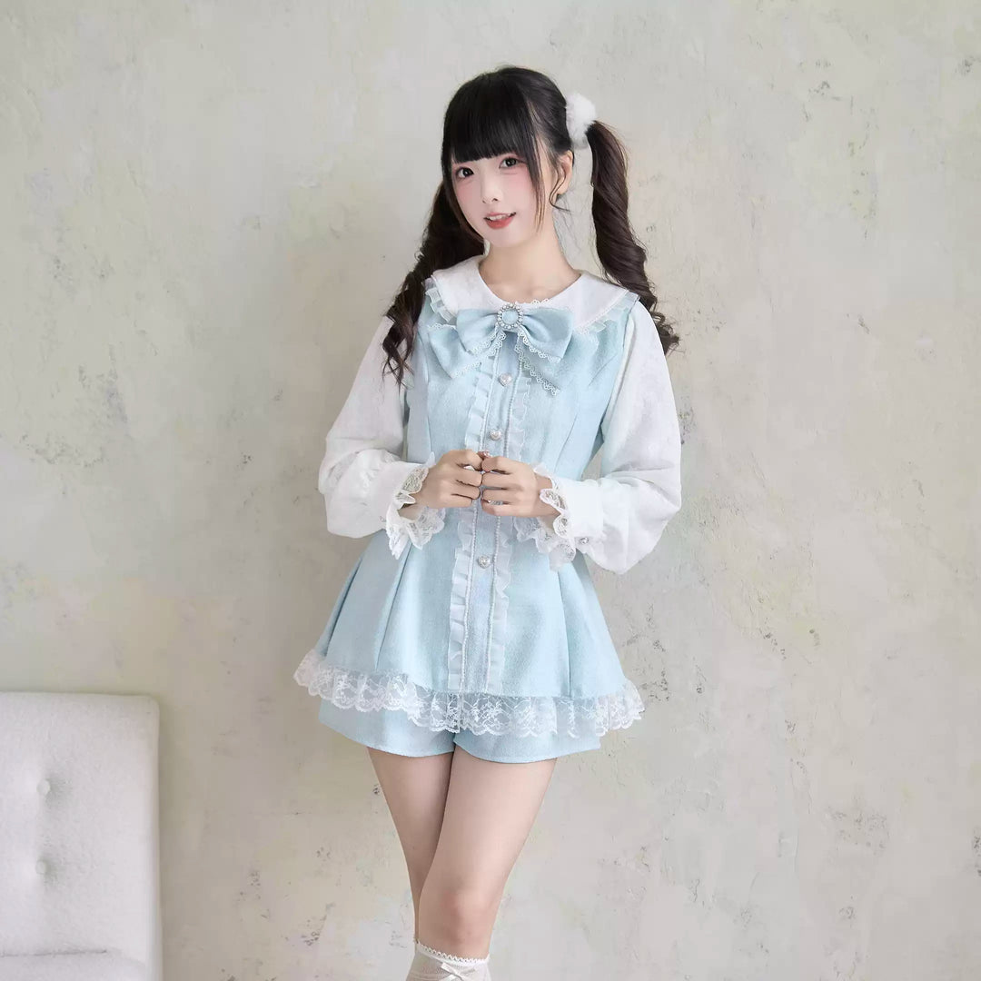 Jirai Kei Dress Set Water Blue Dress And Shorts Set 41436:700048