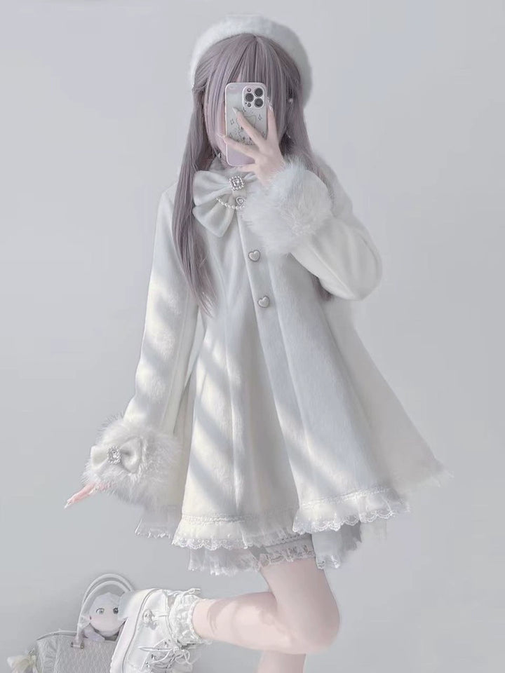 Wool-Blend Jirai Kei Coat, Bunny Ear Hood and Bows 44013:793014