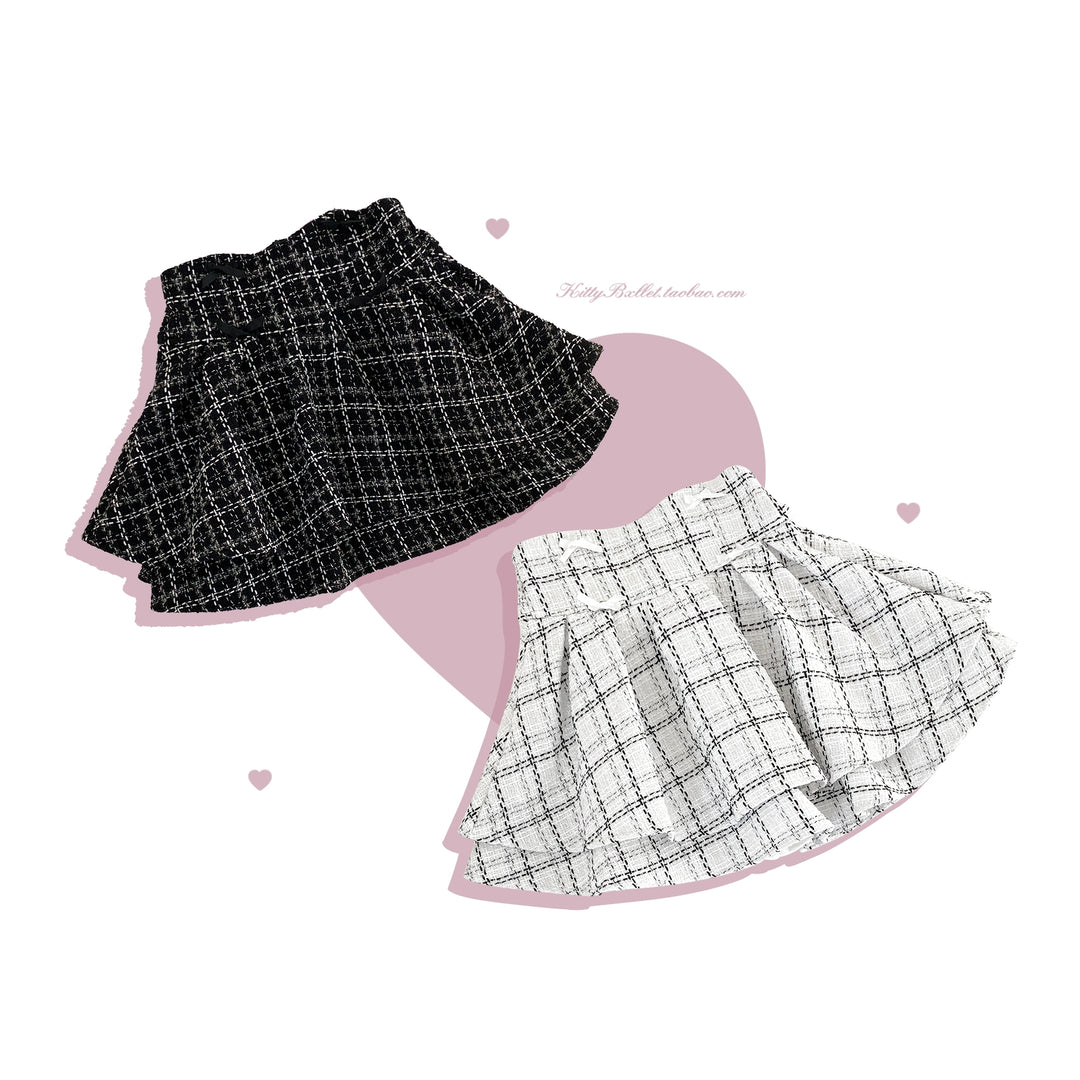 Jirai Kei Skirt Double-layer Skirt Black White Check Skirt 40018:651206