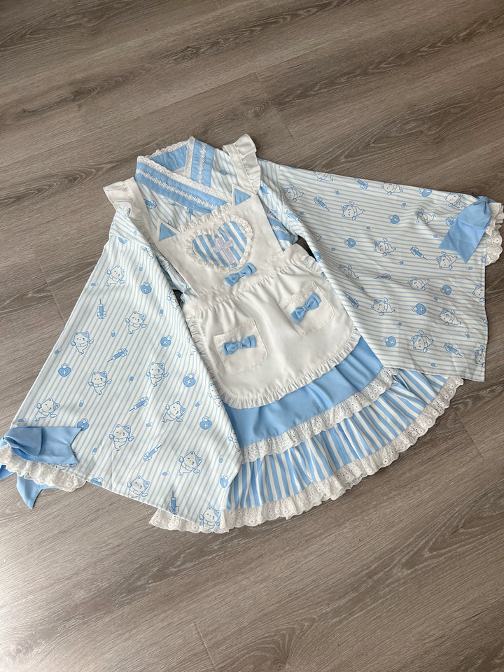 Kimono Lolita Blouse Striped Housemaid Skirt Set (L M S) 37640:609318