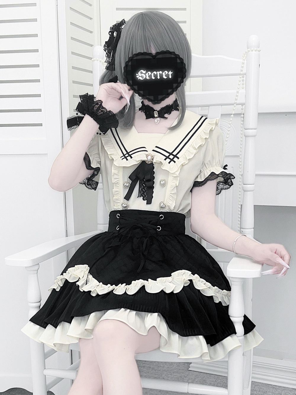 Ryousangata Sailor Collar Blouse, Tiered Skirt 43628:781308
