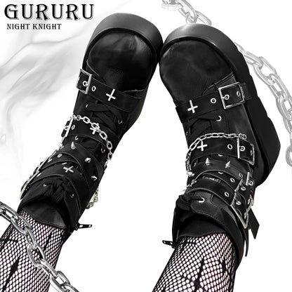 Y2K Spicy Girl Cross Black White Platform Shoes Boots 28962:343870