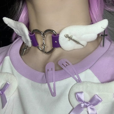 Jirai Kei Angel Wing Pendant Metal Necklace Punk Chain (Purple) 29294:354346 (Purple) 29294:354346